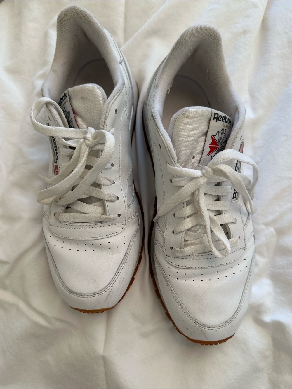 Reebok White Leather Classic Sneakers with Gum Outsole